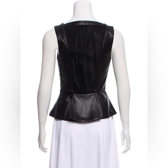 Robert Rodriguez Black V-Neck Leather Sleeveless Peplum Top Mesh Back Size 8 - Picture 4 of 9
